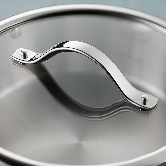 Tramontina Tempo Tri-Ply Base Stainless Steel 5-Quart Dutch Oven Pot with Glass Lid, Induction-Ready, Oven-Safe, Dishwasher-Safe