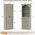 Cyclysio 80" Kitchen Pantry Cabinet with 3 Drawers, 47" Wide Arched Kitchen Storage Cabinets with 3-Tier Open Shelves, Wood Floor Cupboard with Seamless Fit Wall for Living Room, Kitchen, Bathroom
