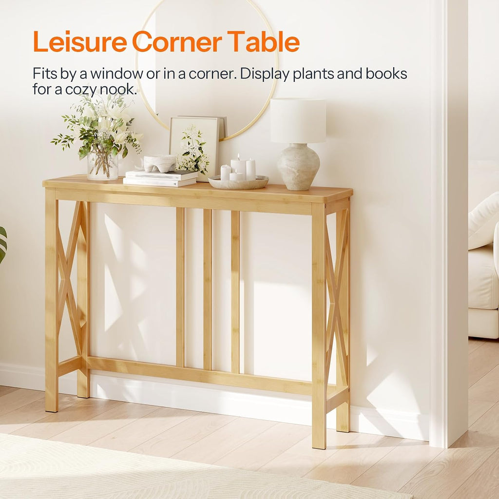 HOOBRO Narrow Console Table, Sofa Table for Entrance, 39.4" Long Entryway Behind Couch Table, Bamboo Hallway Table, Entryway Table, for Living Room, Foyer, Natural YL107XG01