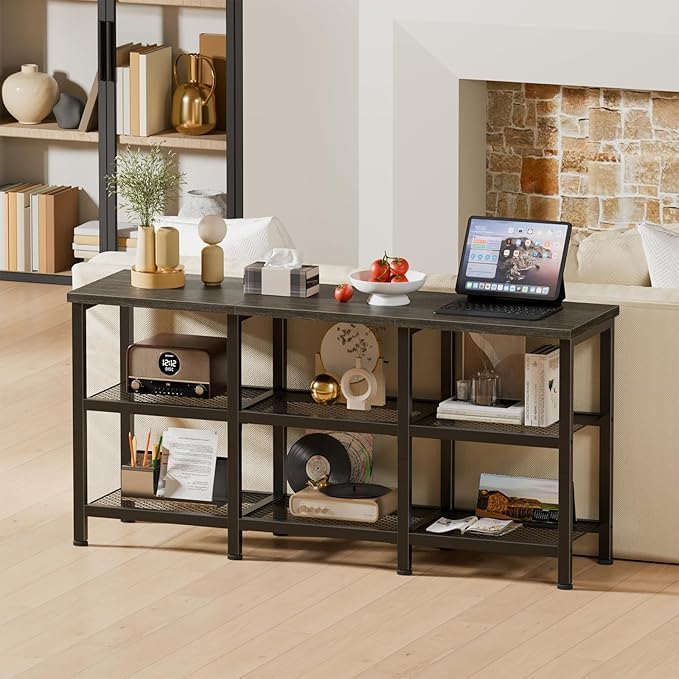Furologee TV Stand, 43 Inch Entertainment Center with 3-Tier Storage Shelves, Industrial Media Console Table for TVs up to 50 Inch, Television Stands for Living Room, Bedroom, Light Black Oak
