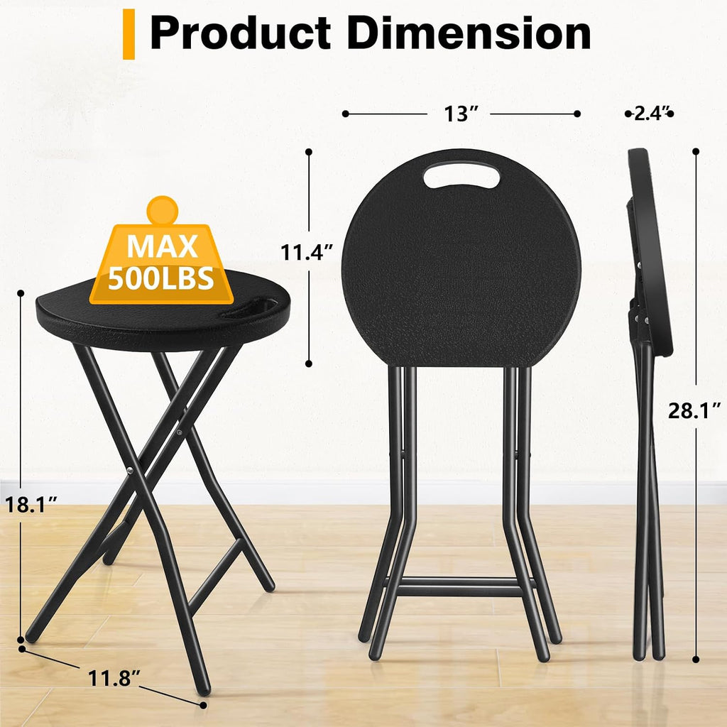 Portable Folding Chair with Handle, Heavy Duty Round Fold Stool Chair | 500lbs Capacity for Adults, 18 Inch Foldable Stool for Dorm, Kitchen, Vanity, Church and Outdoor use