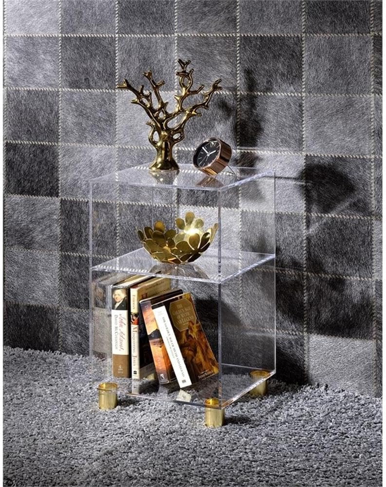 Pemberly Row Lucite and Acrylic End Table, Clear Finish, 4 Sleek Gold Legs, Compact Modern Design for Home or Office, 13.75" H x 12" W x 21.5" D, Elegant Display or Functional Use