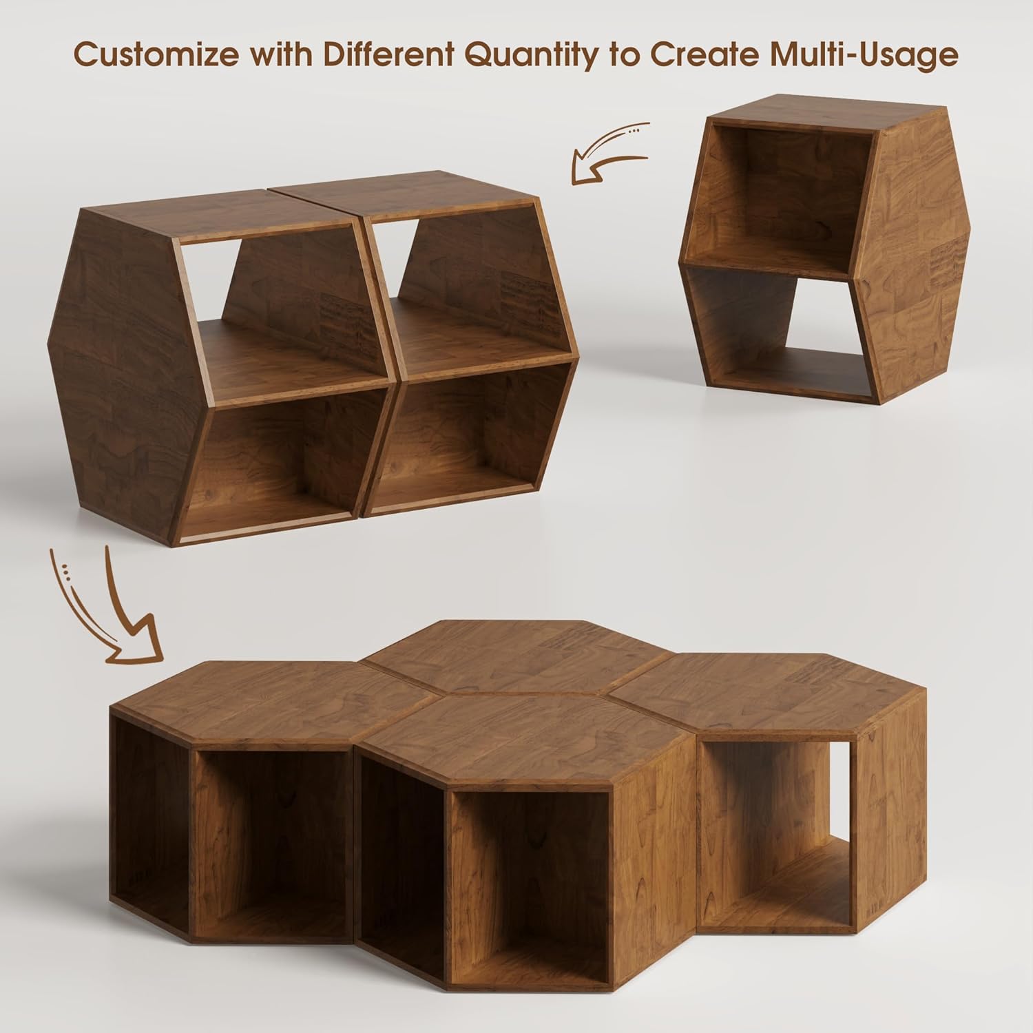 PADMA HOUSE Solid Wood Small End Table, Fully Assembled Hexagon Sofa Side Table with Ample Storage Space, Pre-Assembled Nightstand Slim Bedside Table for Small Spaces
