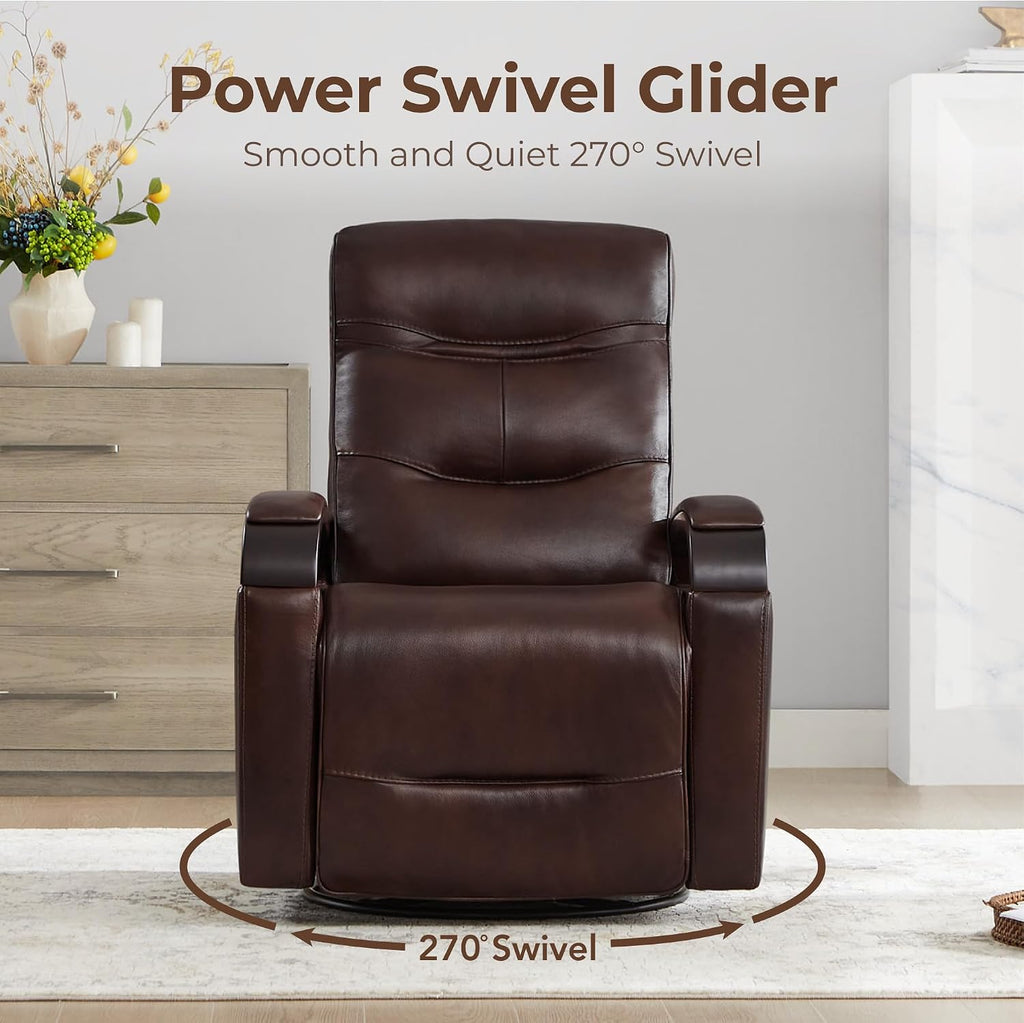 CHITA Genuine Leather Power Swivel Glider Rocker Recliner, Cognac Brown