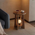 YUNMUAIR-Round Wood End Table with 2-Tier Storage,15.75" Dia Small Accent Sofa Table,Solid Wood Nightstand,Modern Side Tables for Living Room Bedroom Small Space,Walnut Brown