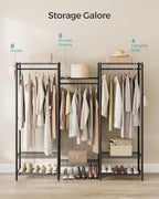 SONGMICS Portable Wardrobe Closet Heavy Duty Clothes Rack, Freestanding Closet Organizer,15.8 x 68.9 x 70.9 inches,Metal Garment Rack with Adjustable Wire Shelves, Dividable, Ink Black ULGR431B01