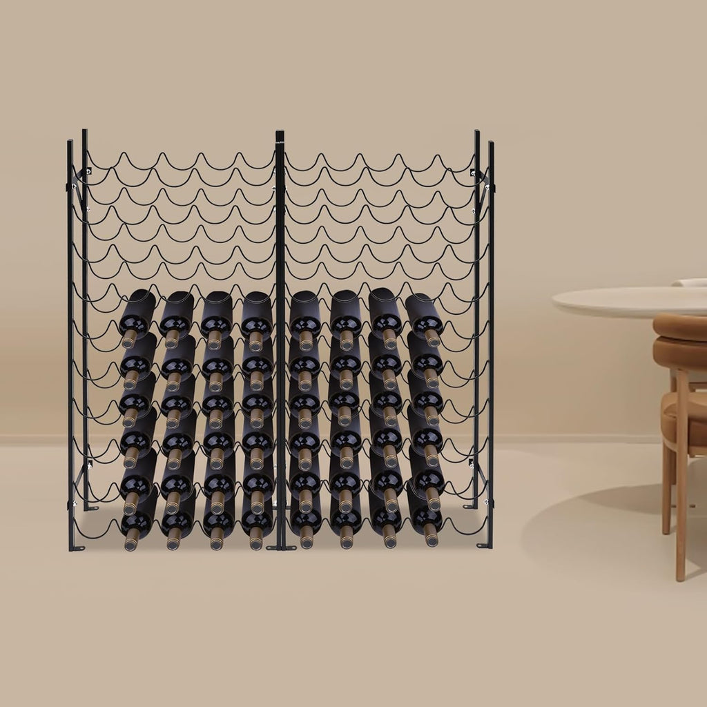 10-Tier Wine Rack for 100 Bottles - Black Metal Wine Bottle Holder Stand with Horizontal Storage, Easy Assembly, and Elegant French Quarter Design for Home, Bar, and Cellar Display
