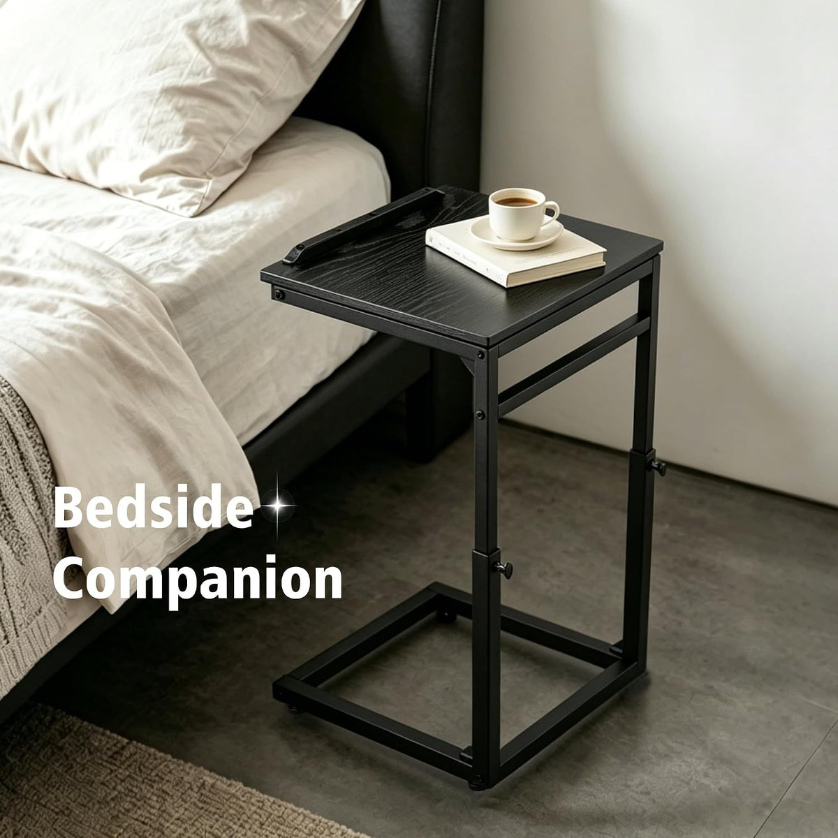 facka C Shaped TV Tray Table, Adjustable Height & 0-60° Tilt for Couch