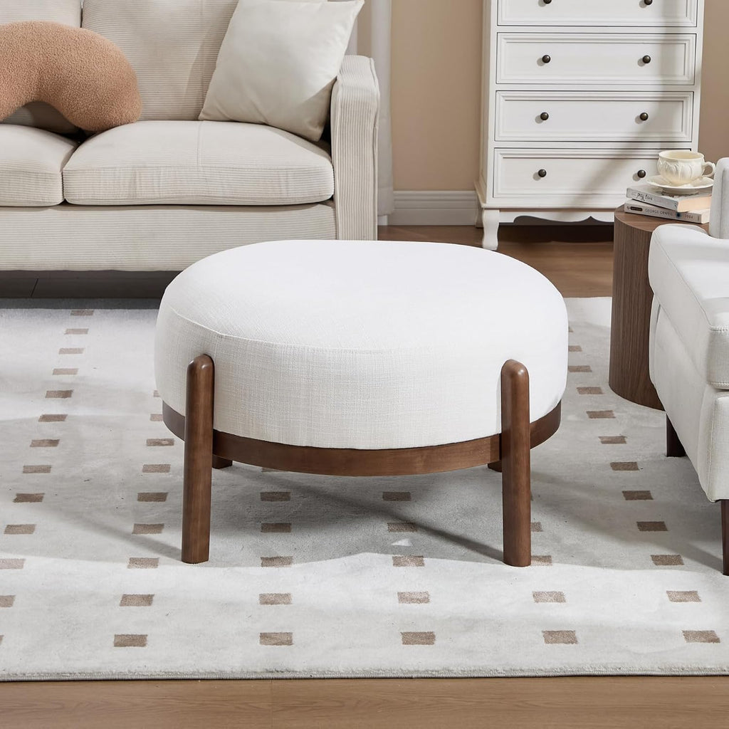 Ya-Home Modern Ottoman, Soft Sherpa Fabric Footrest Bench with Solid Wooden Legs Single Seat for Living Room Bedroom, Beige