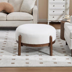 Ya-Home Modern Ottoman, Soft Sherpa Fabric Footrest Bench with Solid Wooden Legs Single Seat for Living Room Bedroom, Beige