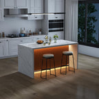63" Large Imitation Marble Dining Table for 4-6 People,Kitchen Island Table with LED Lights, Mordern Marble Stripes Kitchen Dining Table with Grille design for Dining Room,Living Room (White)