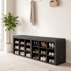 Shoe Rack Bench, Shoe Storage Bench with Cushion, Shoe Organizer 18 Cubbies for Entryway Hallway Bedroom Living Room, Holds Up to 400lbs