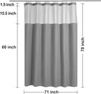N&Y HOME Long Waffle Weave Shower Curtain with Snap-in Fabric Liner and 12 Hooks Set - 71" x 78", Hotel Style & Mesh Top Window, Machine Washable, Water Repellent - 71x78, Gray