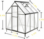 CQZY 6x6 FT Greenhouse for Outdoors, Polycarbonate Greenhouse with Quick Setup Structure and Roof Vent, Aluminum Large Walk-in Green House for Outside Garden Backyard, Dark Gray