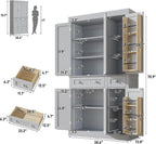 71" Tall Kitchen Cabinet Pantry Storage,Modern Kitchen Hutch Cabinet with Doors and Adjustable Shelves,Large Freestanding Food Pantry with 2 Drawer for Dining Room, Living Room, Hallway,Grey