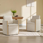 Watson & Whitely Modern Rolling Dining Chair with Casters, Set of 2, Linen | Upholstered Chenille Fabric, Hidden Seat Storage, Wood Arms for Kitchen, Dining Room, Living Room