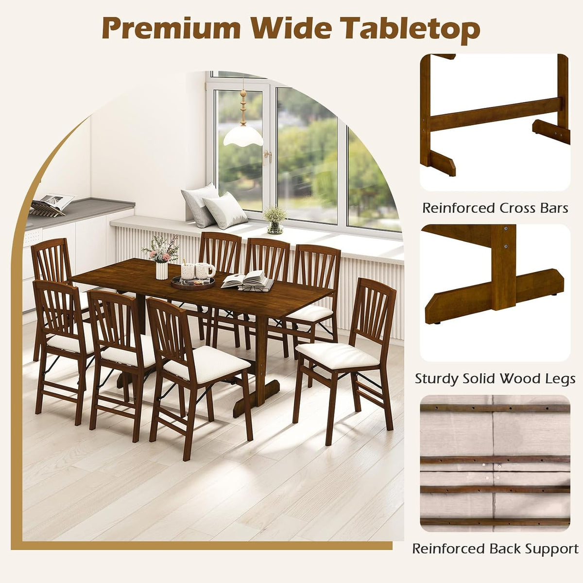 Giantex 71" Dining Table for 6-8, Large Kitchen Table with H-shaped Rubber Wood Leg and Wood Grain Tabletop, Reinforced Back Support, Non-slip Foot Pads, Dinner Tables for Living Room, Office, Dinette