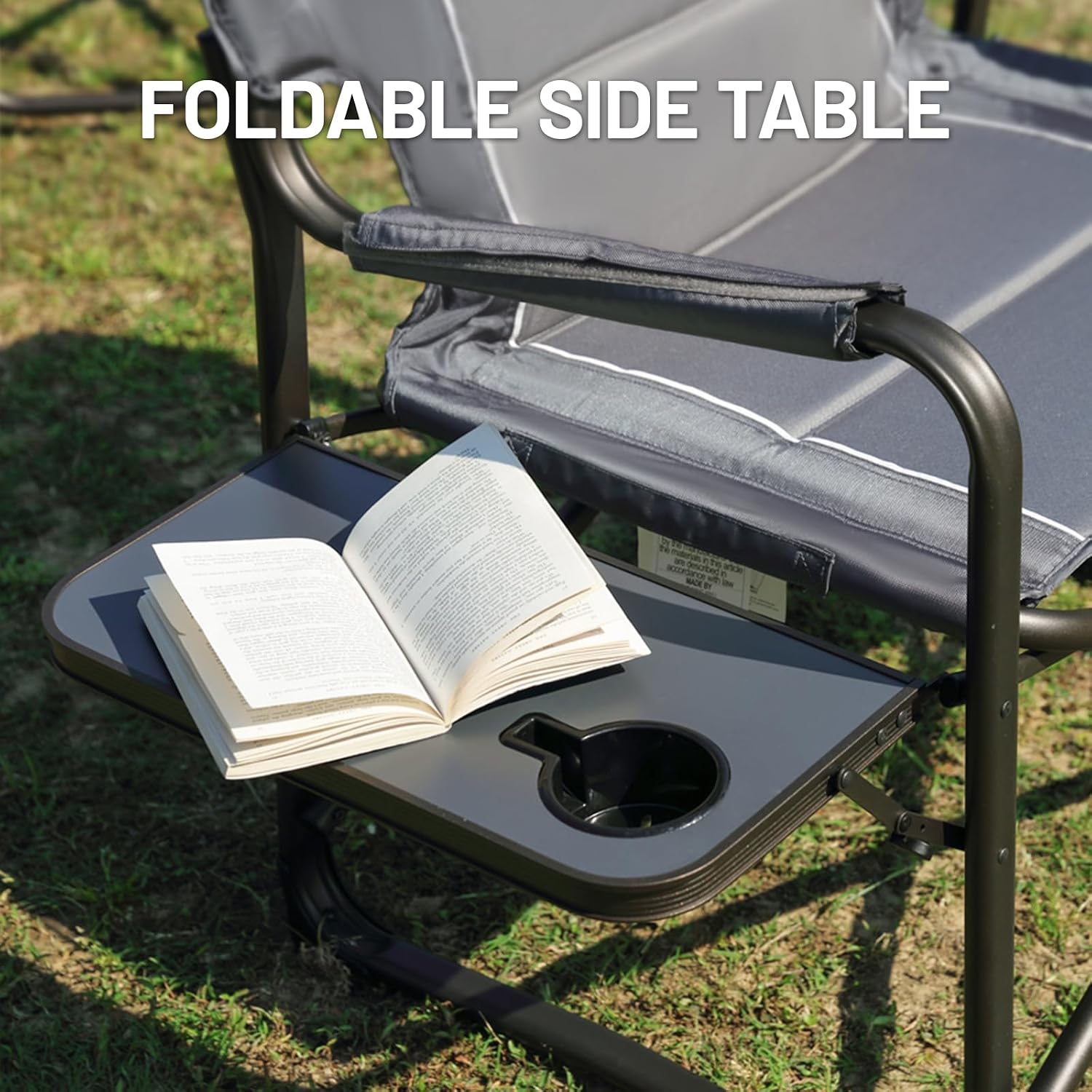 TIMBER RIDGE Lightweight Camping Chair, Portable Laurel Director's Chair with Foldable Side Table, Cooler Bag & Mesh Pocket, Compact Outdoor Folding Lawn Chair, Supports 300lbs, Grey