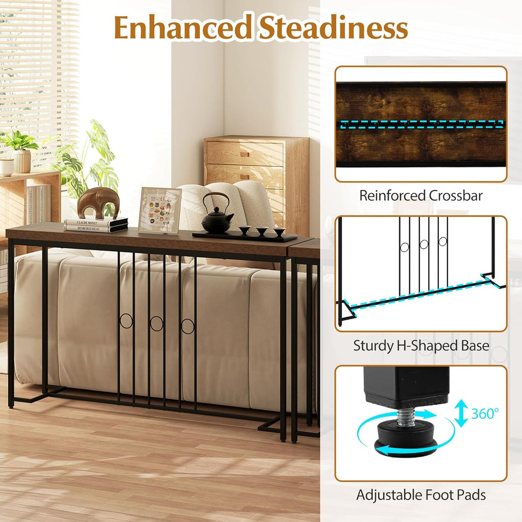Giantex Industrial Console Table, 55" Narrow Entryway Table with H-Shaped Base & Spacious Tabletop, Behind Sofa Table for Small Spaces, Dining Room, Living Room, Bedroom, Entrance and Hallway