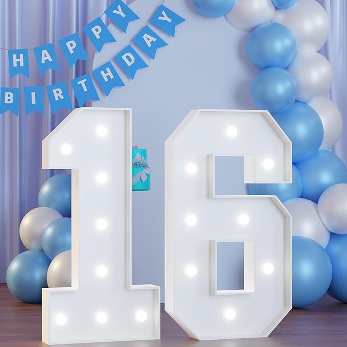 3FT Marquee Numbers 16, Happy 16th Birthday Decorations for Girls Boys, Large 16 Light up Number for Sweet 16 Party Decorations Supplies, 16th Anniversary Party Decor