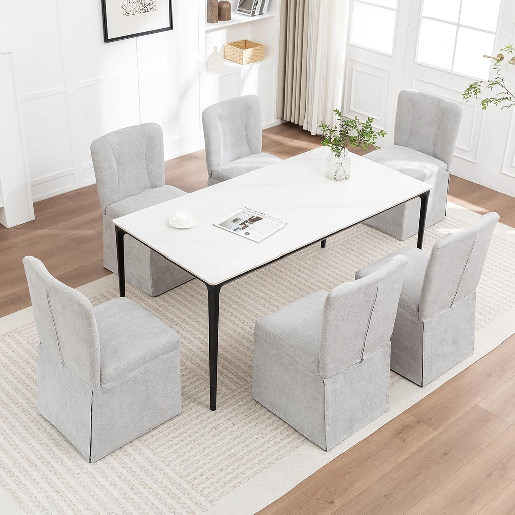 cinkehome Upholstered Dining Chairs Set of 4, Modern Kitchen Chairs with Padded Back, Armless Side Dining Room Chair with Metal Legs (Light Grey, Linen Fabric)
