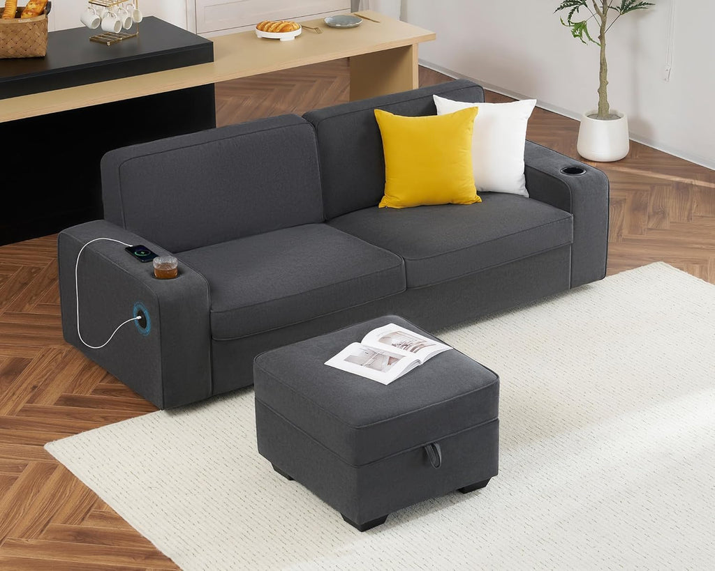 AMERLIFE Upholstered Storage Ottoman Footrest, Charcoal Grey | Storage Ottoman Footrest, Hidden Storage Compartment, Soft Upholstered Comfort