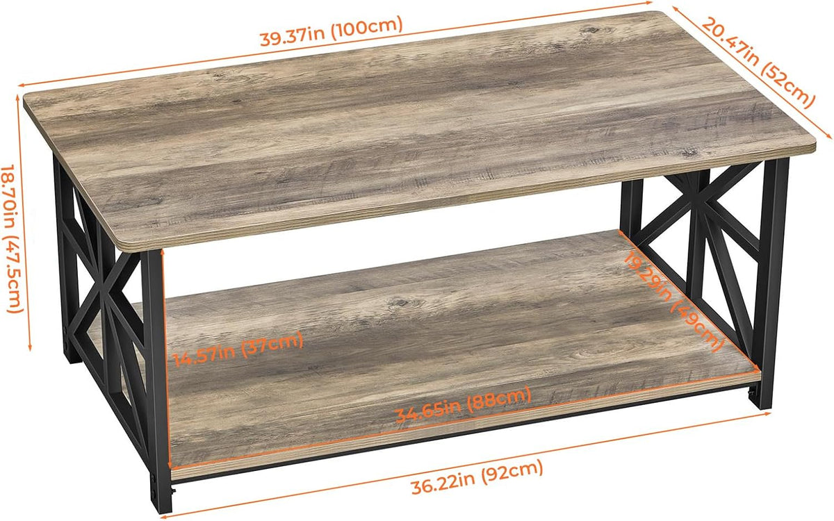 GreenForest Coffee Table for Living Room with Round Corners Farmhouse Style Center Table with Storage Shelf 39 Inch Space Saving Easy Assembly Gray Wash | for Living Room