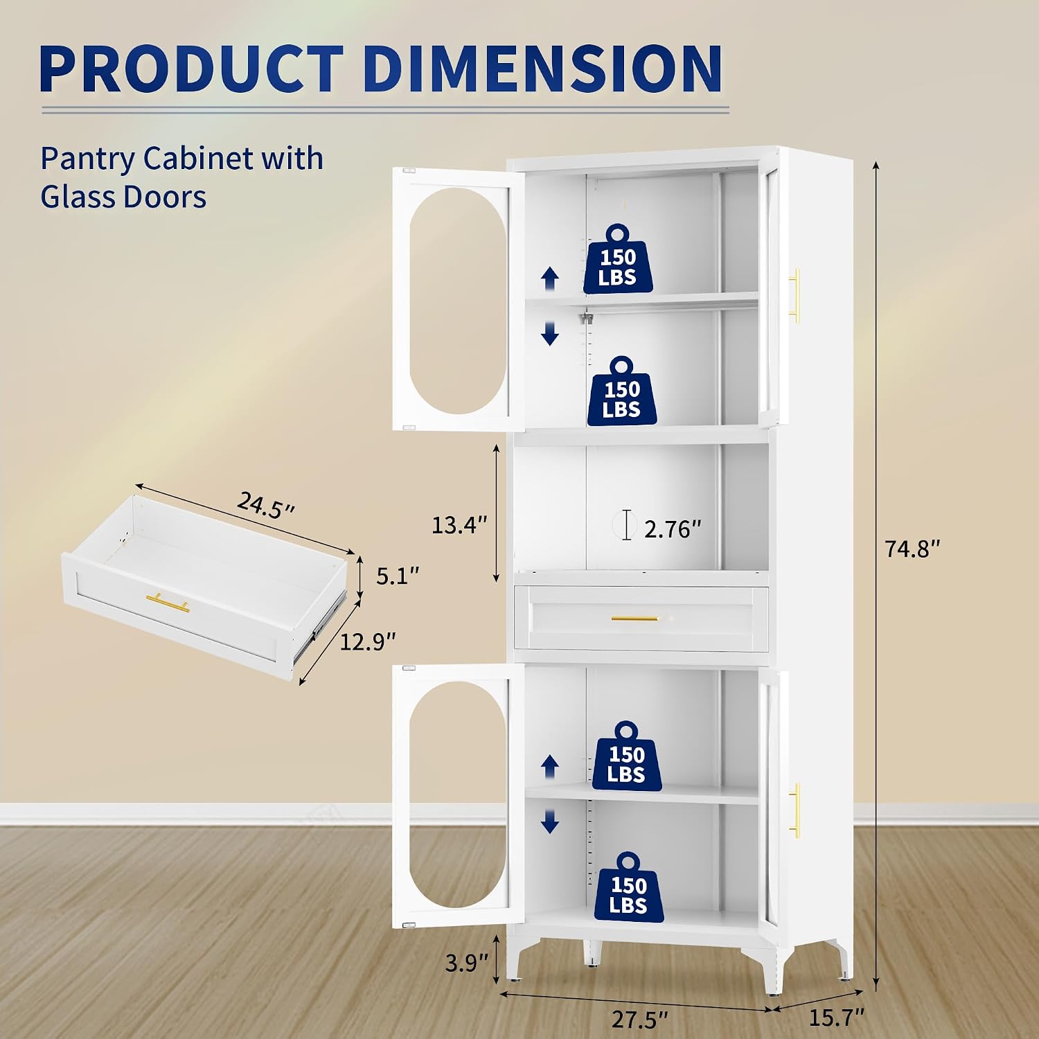 Kitchen Pantry Storage Cabinet (White, 75" H)
