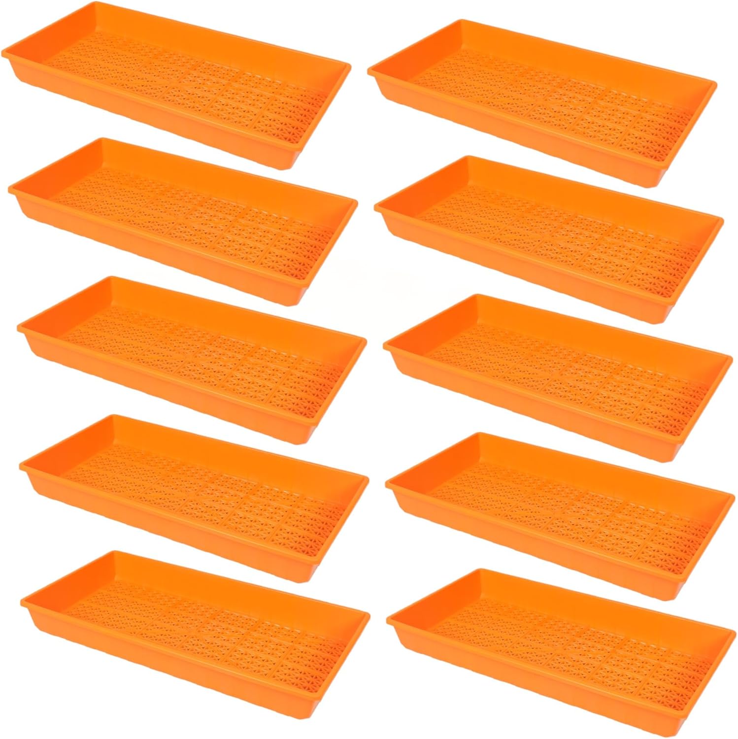 SUNPACK 10" x 20" Heavy Duty Mesh Plastic Seed Starting Tray, Orange, 2.3" (Pack of 10) - Ensures Water Drainage and Aeration, Perfect for Greenhouses or Indoor Gardening