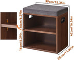 YMYNY Small Shoe Storage Bench with Cushion, 2 Tier Entryway Bench with Shoe Storage, Shoe Rack Bench for Entryway, Living Room, Hallway, Closet, Bedroom, 15.4L*11W*16.54H, Light Walnut HBD028LW