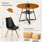 42in Round Dining Table Set for 4, Kitchen Table with Chairs | Circle Table, PU Leather, Metal Cross Base, Storage Shelf, Breakfast Nook, Space-Saving, Apartment, Living Room, Brown Black