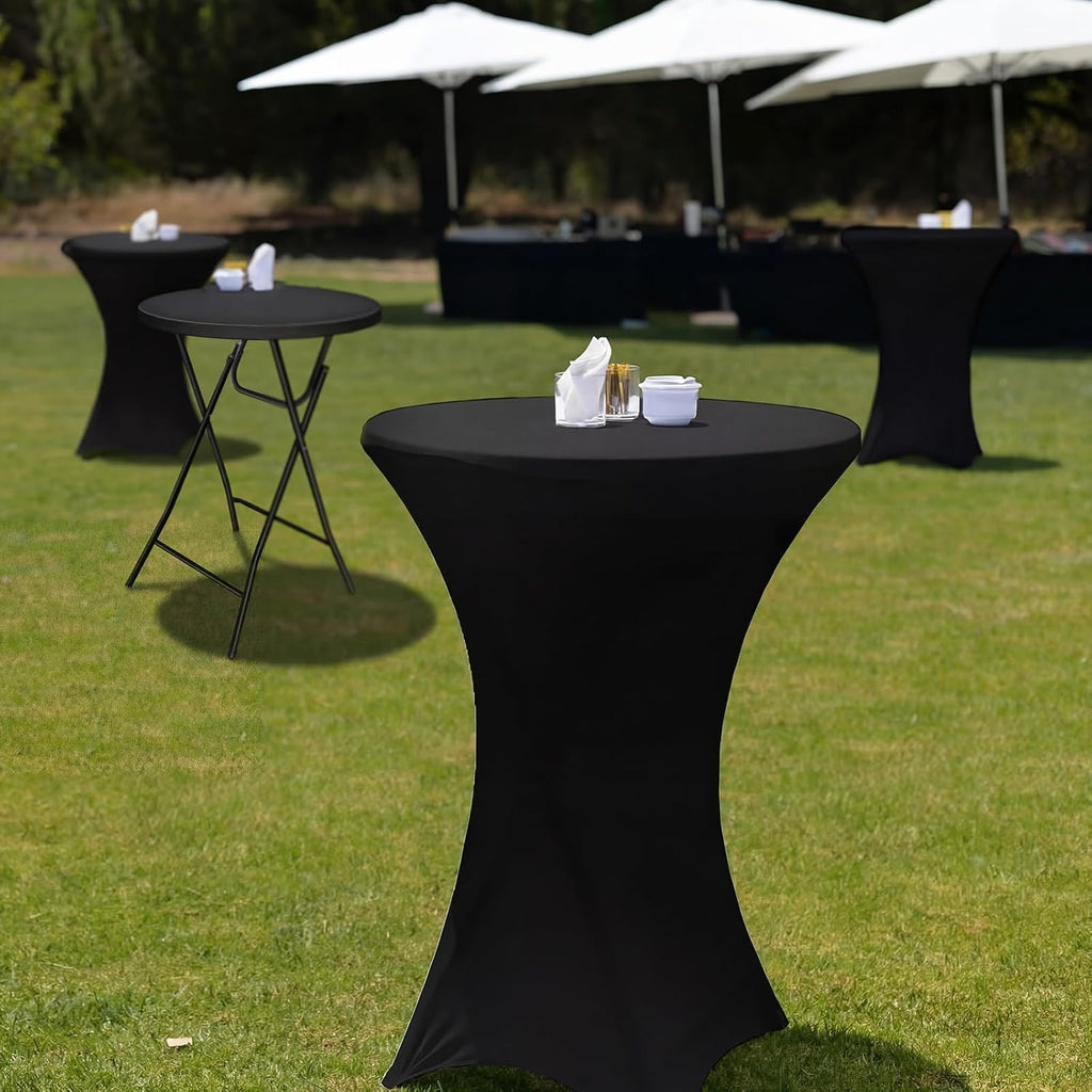 Wenqik 4 Sets 32"x43" High Top Folding Cocktail Tables & Cover,Black | Bar Height Portable Stands with Spandex Covers, Removable Legs for Easy Storage, Ideal for Parties Weddings Events