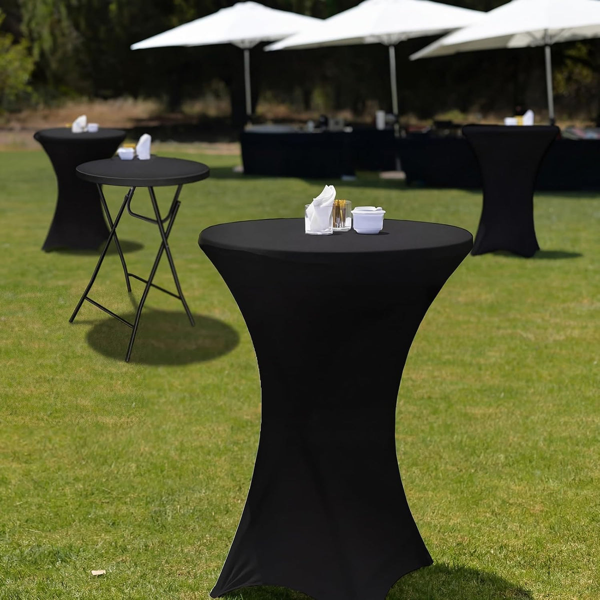 Wenqik 4 Sets 32"x43" High Top Folding Cocktail Tables & Cover,Black | Bar Height Portable Stands with Spandex Covers, Removable Legs for Easy Storage, Ideal for Parties Weddings Events