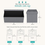 30 Inches Storage Ottoman, Folding Storage Ottoman Bench,Ottomans Foot Rest, End of Bed Bench 400LBS, Ottomans Bench Storage for Bedroom, Entryway, Living Room, Grey, 15" D x 30" W x 15" H