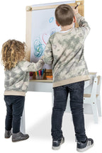 Milliard Kids Art Table Set with Chairs for Playroom, Toddler Craft and Play Wood Activity Table with Storage Bins and Paper Roll (Wood and White)