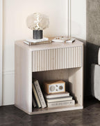 WLIVE Night Stand Set of 2, Wood Nightstand Sets with Storage Drawer and Open Shelf, Fluted Bedroom Nighstands, Mid Century Bed Side Table, End Tables Living Room, Dorm, Home Office, White Alder