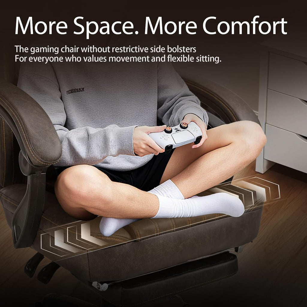 Dowinx Gaming Chair Breathable PU Leather Gamer Chair with Footrest Massage Lumbar Support, Big and Tall Ergonomic Reclining Computer Chair with Pocket Spring Cushion for Adults Teens (Brown)