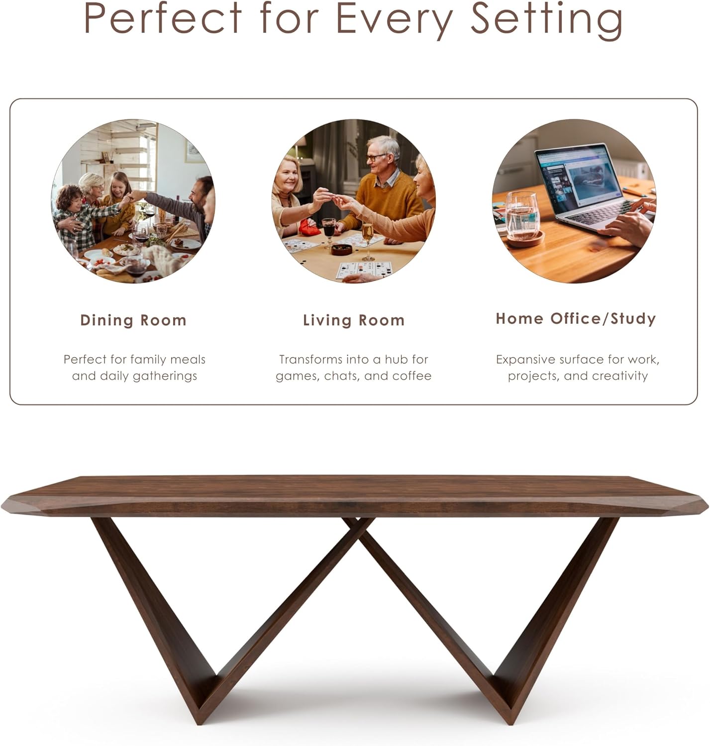 Furniture of America Nazaen III 82.5" Mid-Century Modern Solid Wood Live Edge Dining Table with Steel Support, Walnut Finish, Seats 4–6
