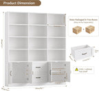 HOSTACK 71" Tall Triple Wide Bookshelf with Storage Drawers & Doors, White