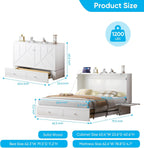 Mjkone Murphy Cabinet Bed Queen Size, White(No Mattress) | Storage Drawers, USB Charging Station,Wall Hideaway Guest Chest Cabinet Bed for Living Room Bedroom Home Office