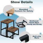 2 Step Stool for Adults Wooden Step Stool with 500 Lbs, Rustic Brown | Kitchen Step Stool, 3 in 1 Heavy Duty Stepping Stool, Tall Bedside Foot Stool for Kichen/Bathroom/Bedroom High Beds, Non-Slip