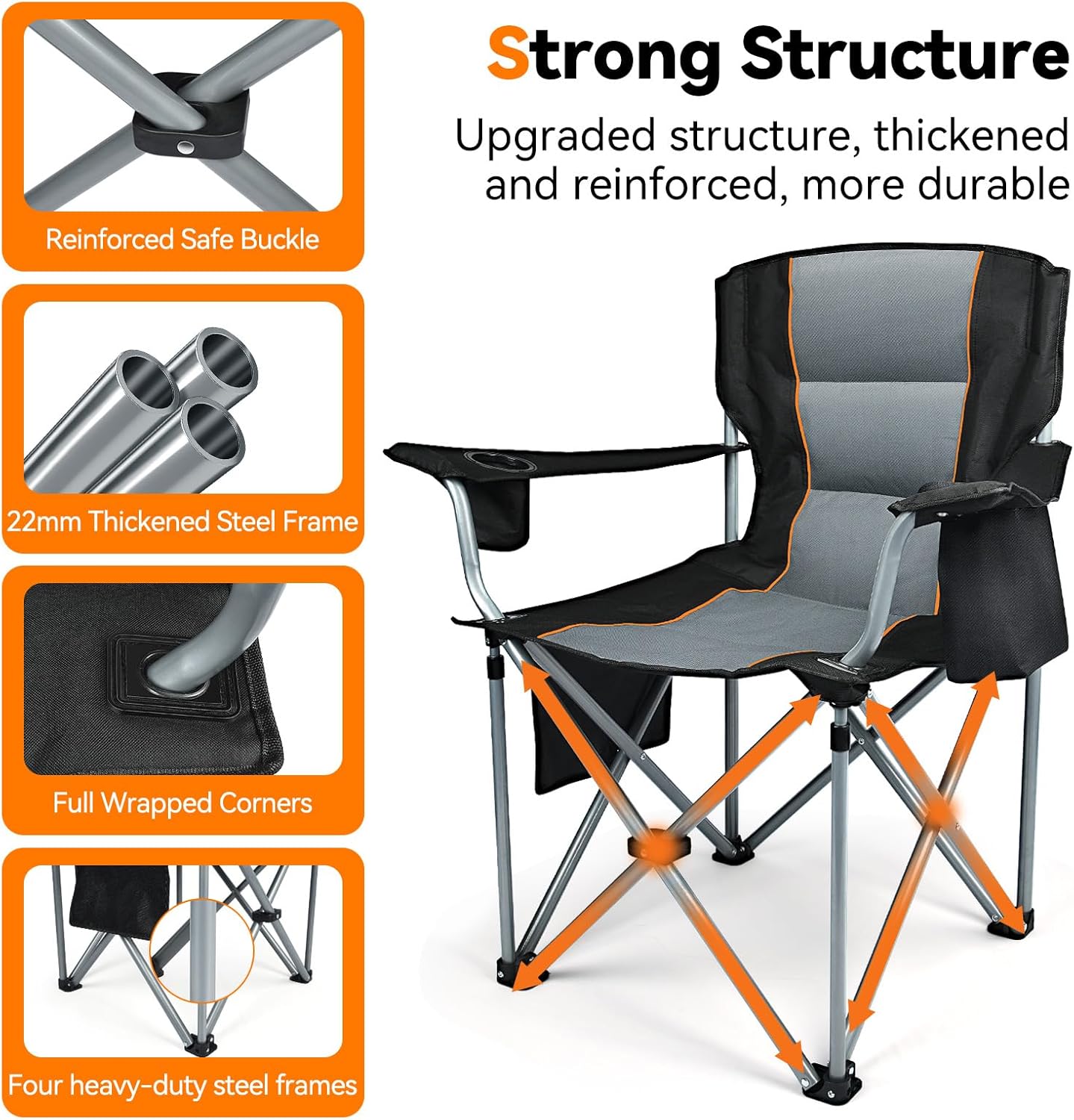 Camping Chairs, 2 Pack Oversized Heavy Duty Fully Padded Folding Chairs | with Cup Holder, Cooler Bag and Side Pocket, Support 400 LBS, Carry Bag Included, Versatile for Sports,Outdoors & Lawns