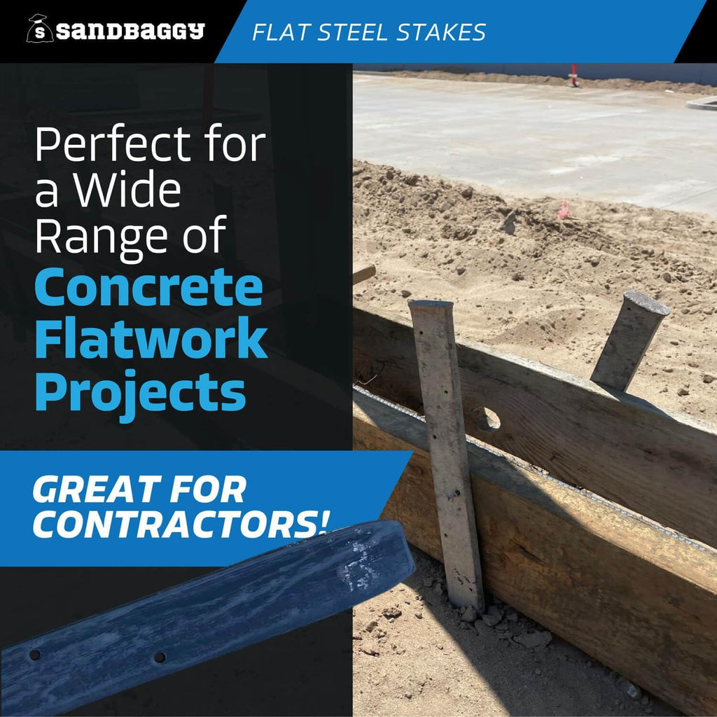 Sandbaggy Flat Steel Stakes for Concrete Forms with Nail Holes - 1.5" Wide - Painted - Removable, Reusable, V Point End - Construction Grade Stakes (30, 18 inch)