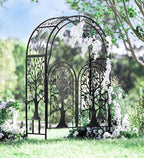 Plow & Hearth Metal Tree of Life Arched Garden Arbor w/Gate | Laser-Cut Design | Plant Support | Landscape Focal Point | Steel | 53" W x 22¾"D x 84" H