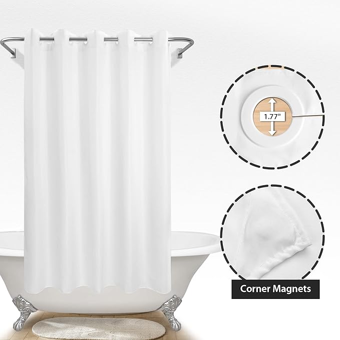 No Hook Long Shower Curtain or Liner Soft Microfiber - 75" Length Fabric Shower Curtain Liner Set, Machine Washable & Water Repellent, White, 71x77