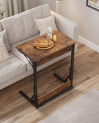 Tatub Folding TV Tray 1PCS, 24" Wide C-Shaped Couch Table, Rustic Brown | Small Couch Side C Table, Slide Under Sofa Tray End Table for Living Room, Bedroom