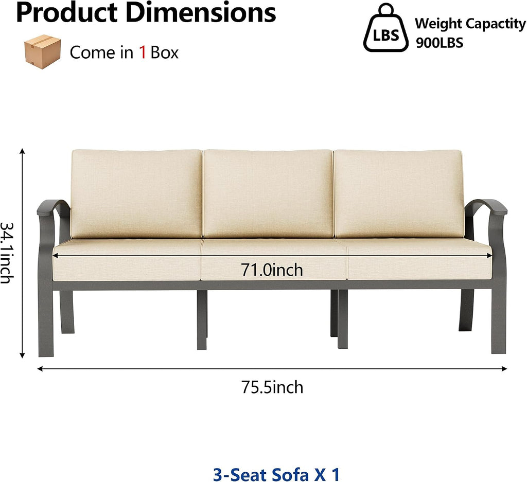 ALAULM Aluminum 3-Seat Patio Furniture Set, Metal Outdoor Furniture Sectional Sofas w/5.1" Cushions for Patio, Backyard, Poolside-Sand