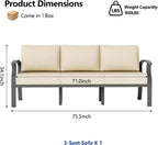 ALAULM Aluminum 3-Seat Patio Furniture Set, Metal Outdoor Furniture Sectional Sofas w/5.1" Cushions for Patio, Backyard, Poolside-Sand