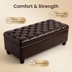 Leather Storage Bench for Living Room, End of Bed Bench with Storage, Large Upholstered Ottoman Benches Entryway Bench with Button-Tufted Shoe Cabinet Ottoman for Dining Room, Hallway, Brown
