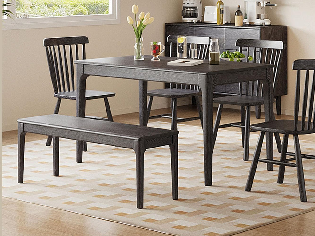 Dining Bench, Wood Bench Solid Oak Wooden Bench Indoor Dining Room Table Home Bedroom Bed End Restaurant Modern Hallway Furniture (Black, 43.3" W x 13.8" D x 17.7" H)